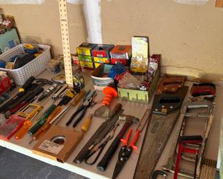 Saws, hammers, snips, files, nails and screws.