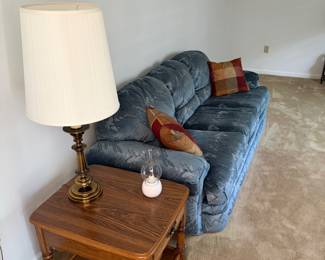 One of 3 pc living room set all in pristine condition and   oak end table with lamp.