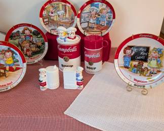 Campbell Soup collectible plates, salt and pepper, thermos and more.