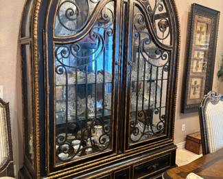 Marge Carson Grand Segovia Arched Display China Cabinet with Wrought Iron Doors