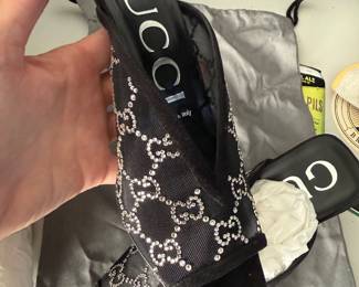 Gorgeous Gucci Black Logo Mesh Mules, Brand New