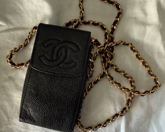 Authentic Chanel Caviar Leather Phone Crossbody Bag