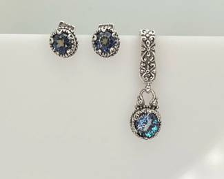 Blue Sea Quartz Silver Tree of Life Earrings and Pendant