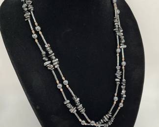 Hematite Necklace and Metal Brooch