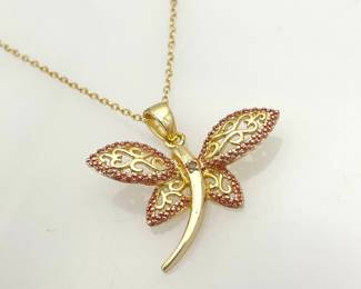 Two Tone Dragonfly Necklace with Chip Diamond Accent