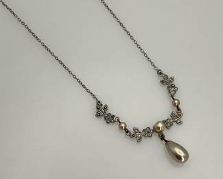 Marcasite Faux Pearl Necklace