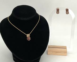 Simulated Mocha and White Diamond Necklace and Earring Set