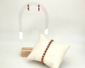 Created Ruby and CZ Bracelet and Earring Set