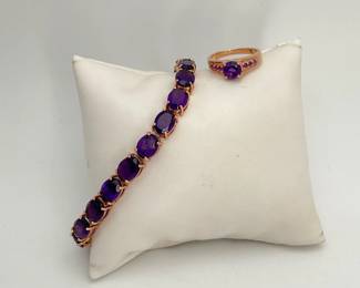 Rose Gold and Amethyst Bracelet with Ring
