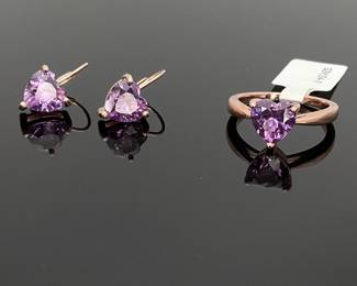 Rose Gold Purple Sapphire Earrings and Ring