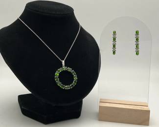 Green Chrome Diopside Silver Necklace and Earring Set