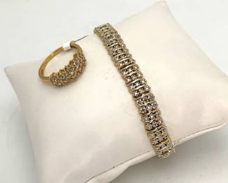 Gold Over Silver Diamond Ring & Tennis Bracelet