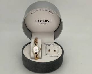 Elgin Gemstone Watch with Sapphire Earrings