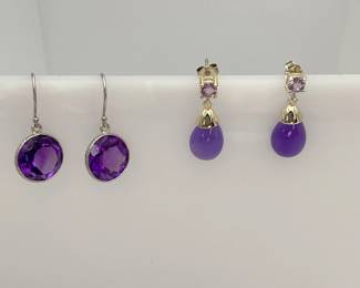 Lavendar Jade and Amethyst Silver Earrings