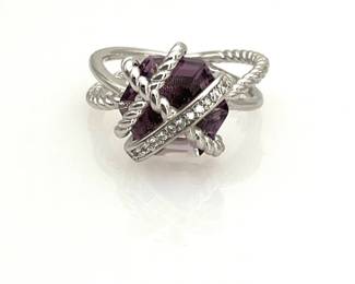 Silver Ring with Purple Stone and Rhinestones