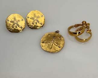 Napier and Trifari Gold Tone Sand Dollar Earrings and Pendant