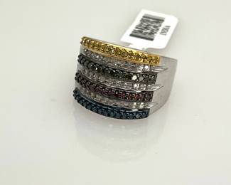 Silver Multi Color Moissanite Ring