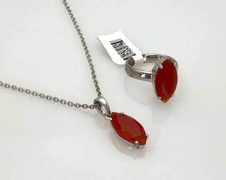 Carnelian Sterling Silver Ring and Necklace Set