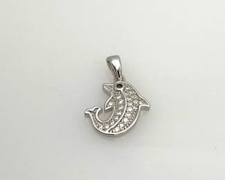 Silver Moissanite Dolphin Pendant