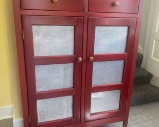 Red pie safe, 2 drawers, 2 doors