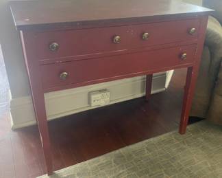 Red 3-drawer dresser w/wood top
