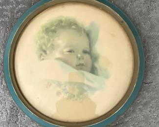 Vintage baby print in circle frame