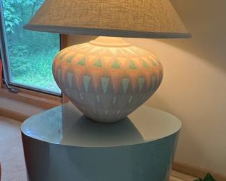 1980s Postmodern Sky Blue High Gloss Laminate Triangular Drum Side Table