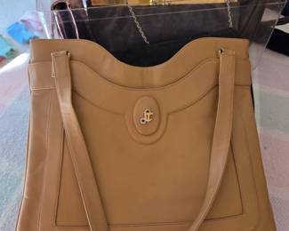 Lou Taylor Camel Leather Handbag with Interior Mirror and Coin Purse, Made in Italy