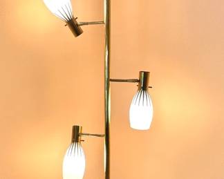 Stiffel Mid-Century Modern Brass Tension Pole Floor Lamp with Three Adjustable Lights