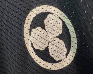 Vintage Japanese Black Haori Kimono with Mitsuba Aoi Family Crest