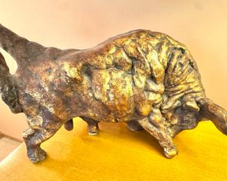Brutalist Wild Bull Sculpture with Gilt Finish