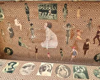 World War I,  Era Steamer Trunk with Original 1920s Flapper & Silent Film Collage Interior