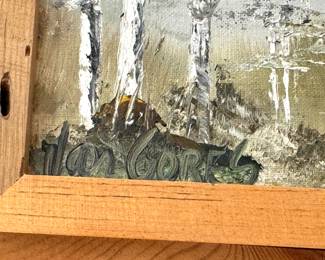 Original Impressionist Birch Forest Landscape Oil Painting in Rustic Wood Frame