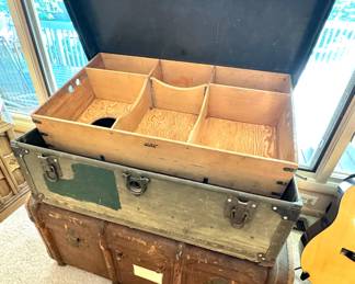 Metal Footlocker, Brown Flat Steamer Trunk