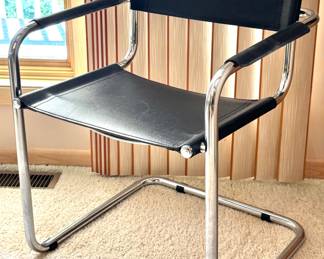 Modern Cantilever Leather & Chrome Armchair, Made in Italy