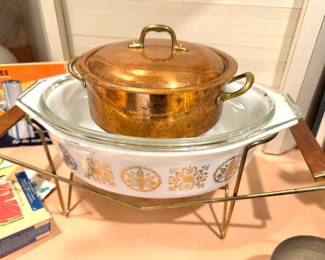 Italian Hammered Copper Stock Pot with Brass Handles & Lid