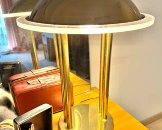 Postmodern Brass & Smoked Acrylic Halo Table Lamp