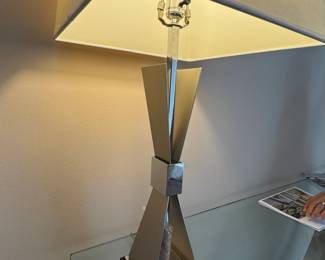 Modern Chrome Geometric Table Lamp with Square Shade