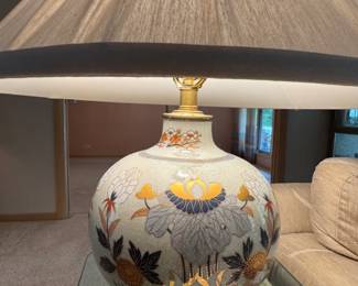 Frederick Cooper Hand-Painted Asian Crackle Porcelain Table Lamp with Original Shade