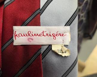 Vintage Pauline Trigère Designer Silk Necktie Red Gray Striped Tie