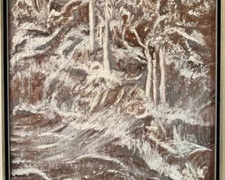 Hella Kivimägi 1971 Original Signed Abstract Landscape Oil Painting, Framed Modernist Art