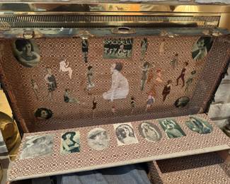World War I,  Era Steamer Trunk with Original 1920s Flapper & Silent Film Collage Interior
