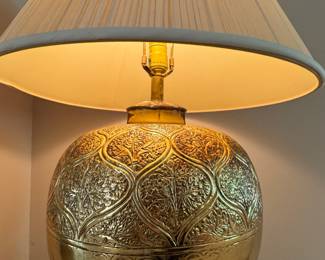 Frederick Cooper Embossed Brass Ginger Jar Table Lamp with Original Pleated Shade