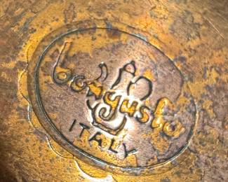 Italian Hammered Copper Stock Pot with Brass Handles & Lid