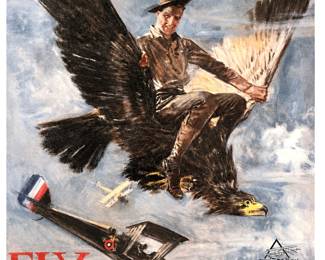 French Aviation Travel Poster "Fly With Bustarines" Early Aviation Art Framed Lithograph