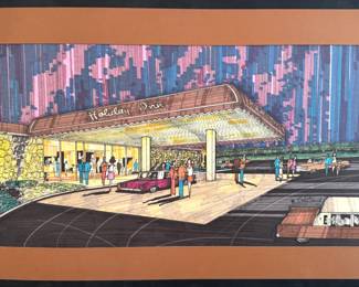 Original Mid-Century Holiday Inn Architectural Rendering, Signed Commercial Design Illustration, Architectural Presentation Art