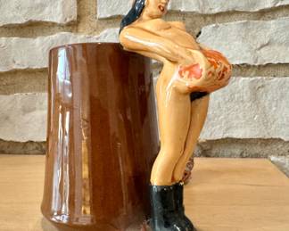 Cowboy Figural Ceramic Tankard Mug, Hand-Painted Novelty Barware, Ranch Decor Collectible