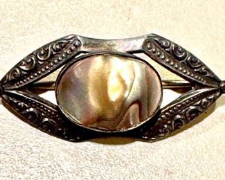 Sterling Silver Mother of Pearl Art Deco Brooch Pin
