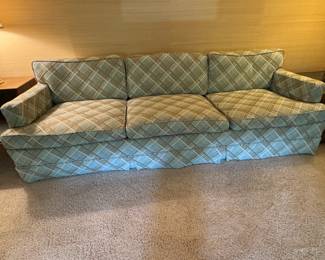 Plaid Upholstered Three Cushion Sofa, Mid Century Modern Style