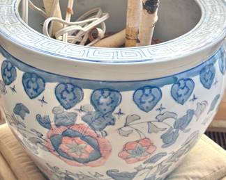 Large Chinese Porcelain Fish Bowl Lamp with Floral Motif